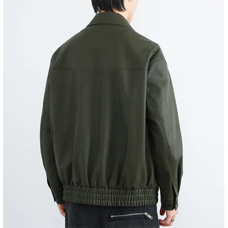 2024 Autumn Men Loose Casual Retro Streetwear Fashion Leather Short Bomber Jacket Motorcycle Coat Spring Outerwear