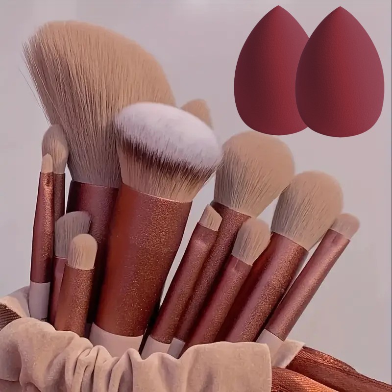  13Pcs Soft Fluffy Makeup Brushes Set for Cosmetics Foundation Blush Powder Eyeshadow Kabuki Blending with Makeup Sponge Egg 
