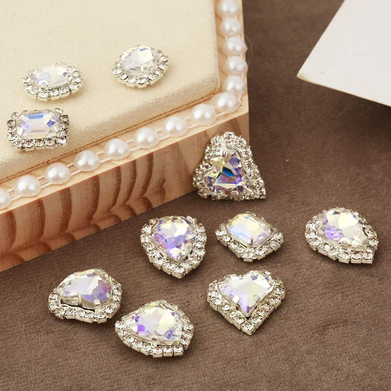 PEESOM New Arrival Mix Shape High Grade Crystal Buckle with Sliver Claw Sew on Stone Moonlight AB Color Diy Clothing Accessories