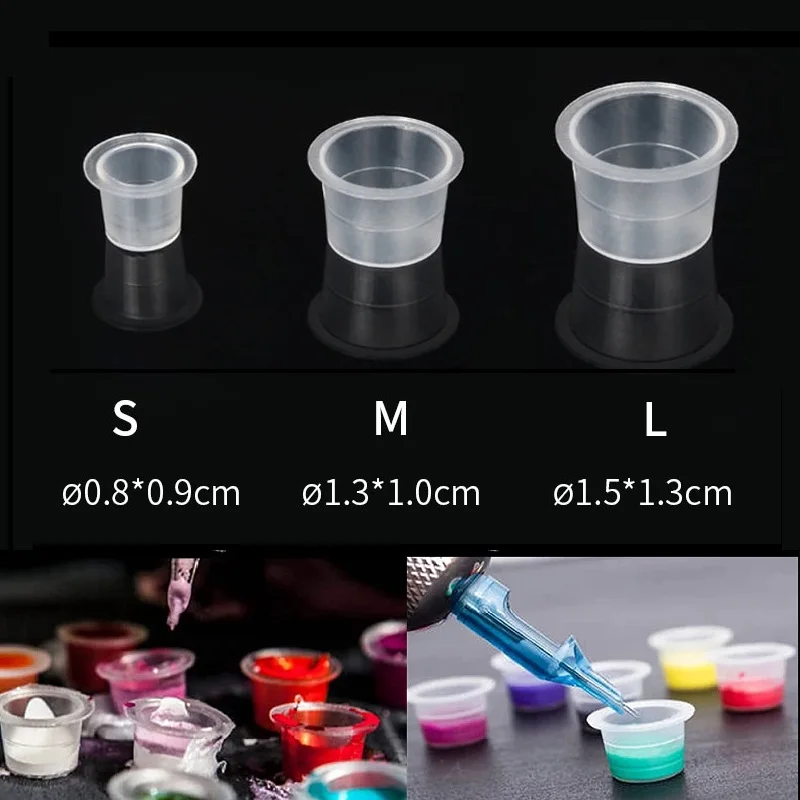 100pcs Plastic Disposable Tattoo Ink Cups With Base S/M/L Pigment Clear Holder Container Cap Tattoo Accessory Permanent Makeup