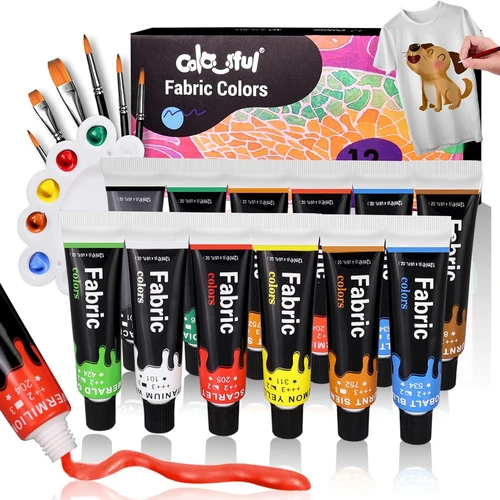 Juego de pintura de tela colorida para ropa, 12/24 colores, 12ml, Kit de pintura textil permanente para zapatos, juego de pintura con brillo en lienzo