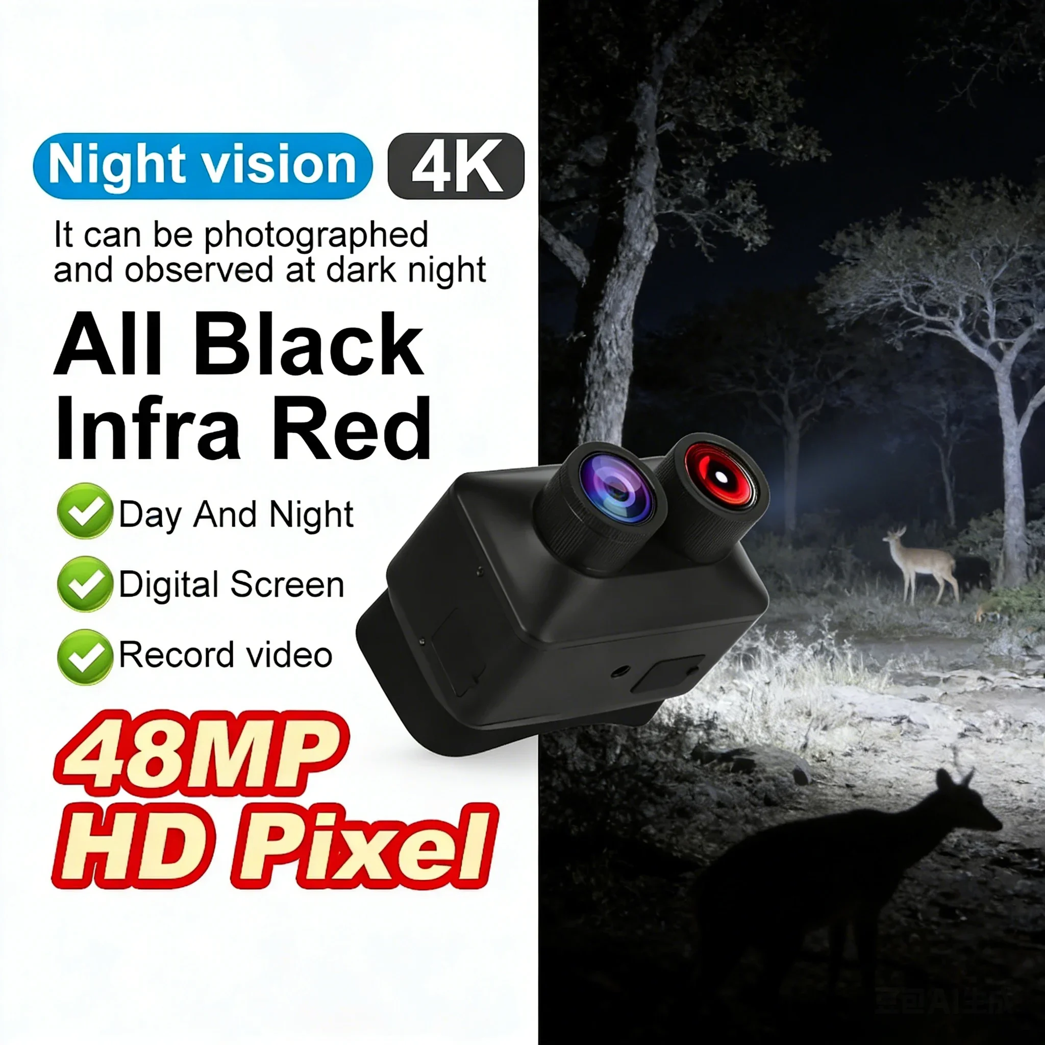 Night Vision Goggles Binoculars 4K 48MP Camera 3'' Large Screen 12 Languages 300M Full Dark Infrared Night Vision