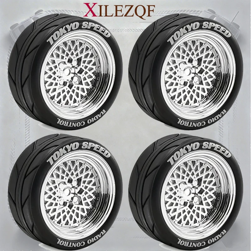 XILEZQF 4Pcs 64mm RC Rally Drift Tires Wheel Hubs For Tamiya FW06 TT01 TT02 XV01 1/10 RC On Road Car Upgrade Replacement Parts