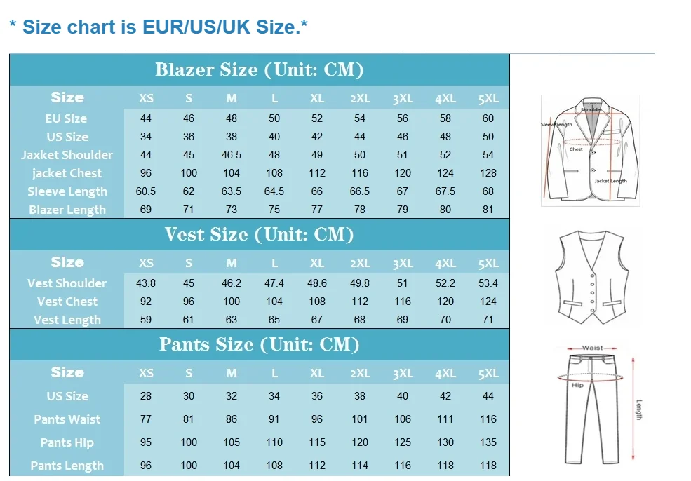 Men Suits  3 Pieces Slim Fit Coat Pants Prom Tuxedos Wedding Formal Work