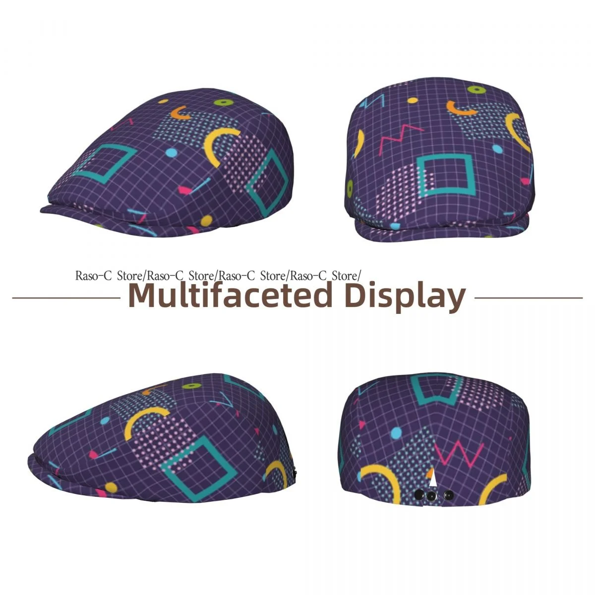 Flat Cap Men Women Newsboy Cap Abstract Geometric 90s 80s Driving Bunnet Ivy Hat Bakerboy Hat Spring Summer Boina