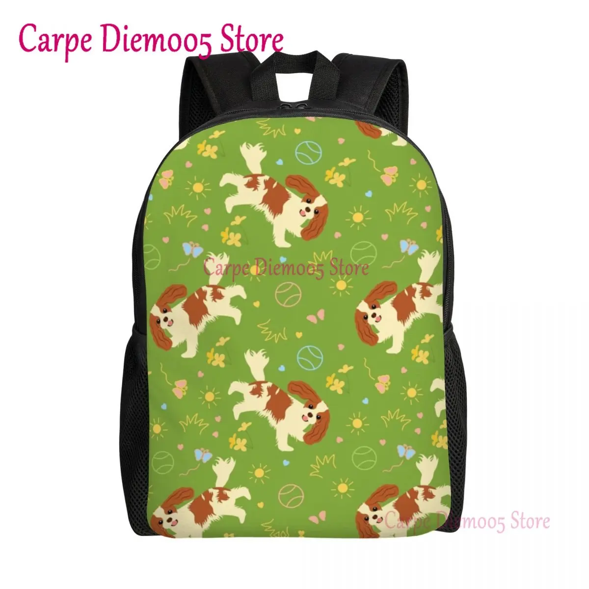 

Playing Cavalier King Charles Spaniel Laptop Backpack Women Men Fashion Bookbag for School College Students Dog Bag