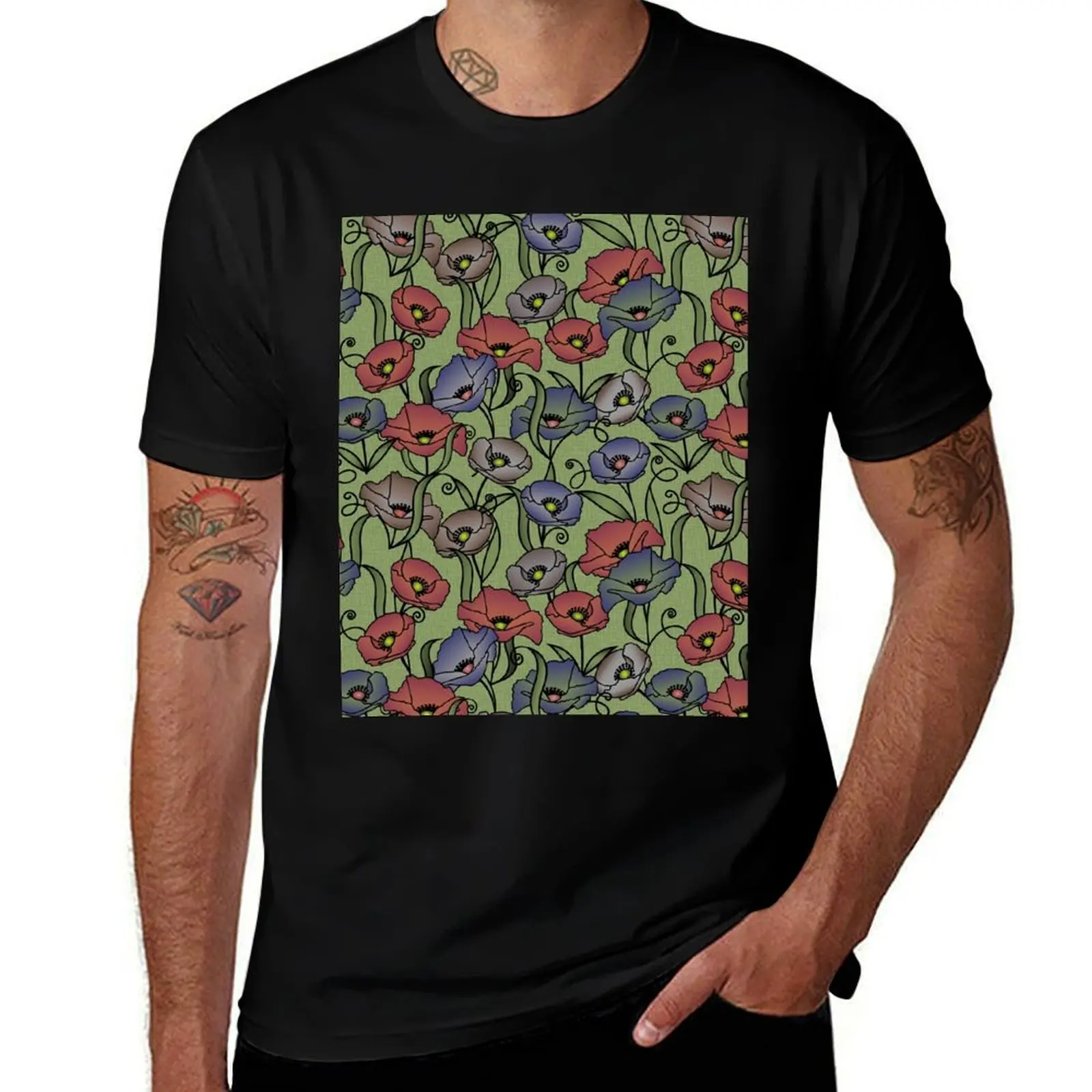 

Modern Floral Print - Grass Green, Navy, Red T-Shirt rapper graphic tees oversized t shirt blacks heavyweight t shirts for men