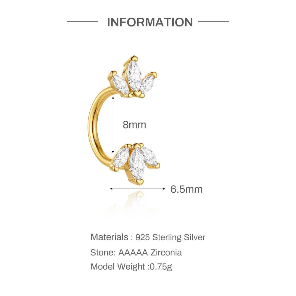 CANNER 1PC 925 Sterling Silver U-shape Horse Eye Crown CZ Cartilage Piercing Ear Bone Nose Ring Earring 18K Gold Plated Jewelry