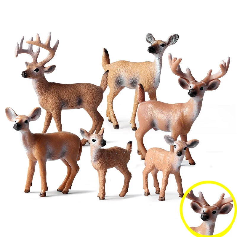 6Pcs Forest Deer Animals Simulation Wild White-Tailed Elk Action Figures Moose Figurines Model Decoration Toy Kids Xmas Gift