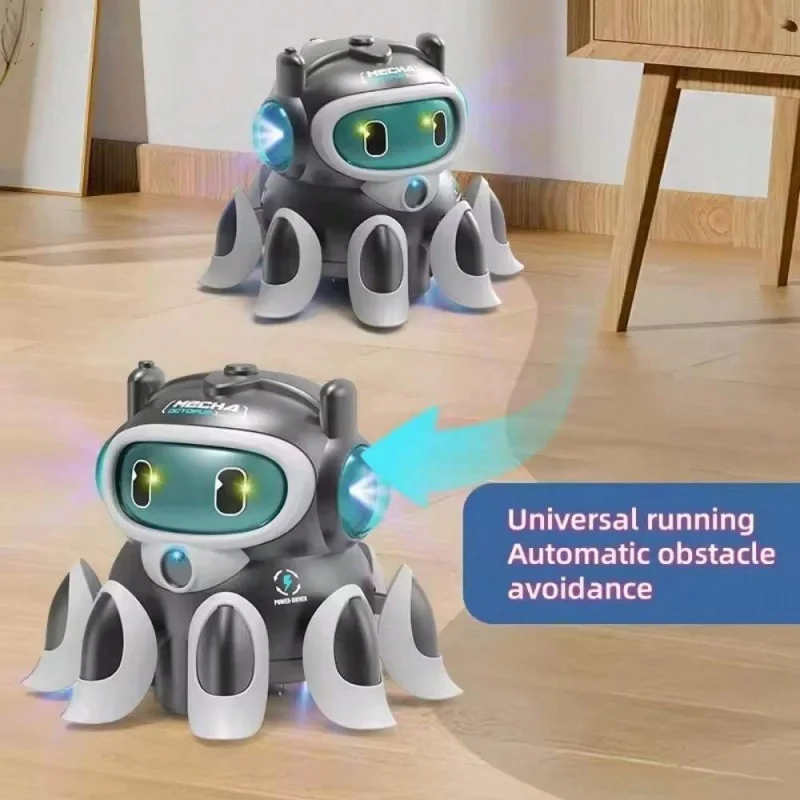 Jouet électrique en mouvement mécanique pour ramper le poulpe, évitement automatique des obstacles, marche d'animaux avec éclairage musical, cadeau pour enfant