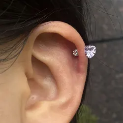 1Piece Stainless Steel Cartilage Piercing Heart Studs Earrings Crystal CZ Women Unusual Earrings 2024 Trendy Personality Jewelry