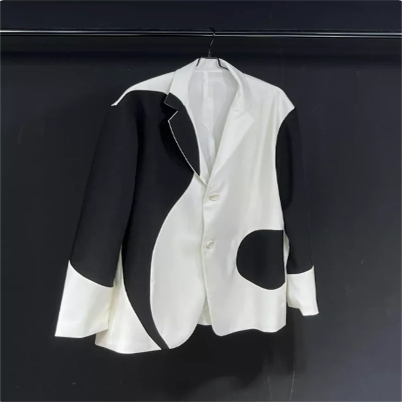 White patchwork design style suit jacket Autumn 2024 new senior relaxed casual pop top