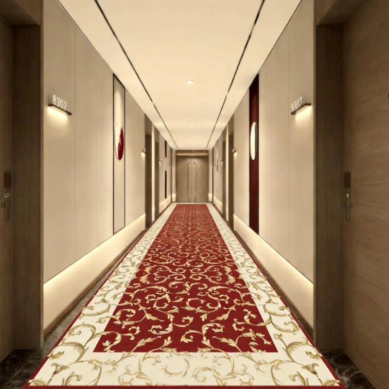 European Style Luxury Corridor Carpet Golden Stripes Decor Hotel Non-slip Runners Rugs Villa Stair Passageway Custom Long Mats