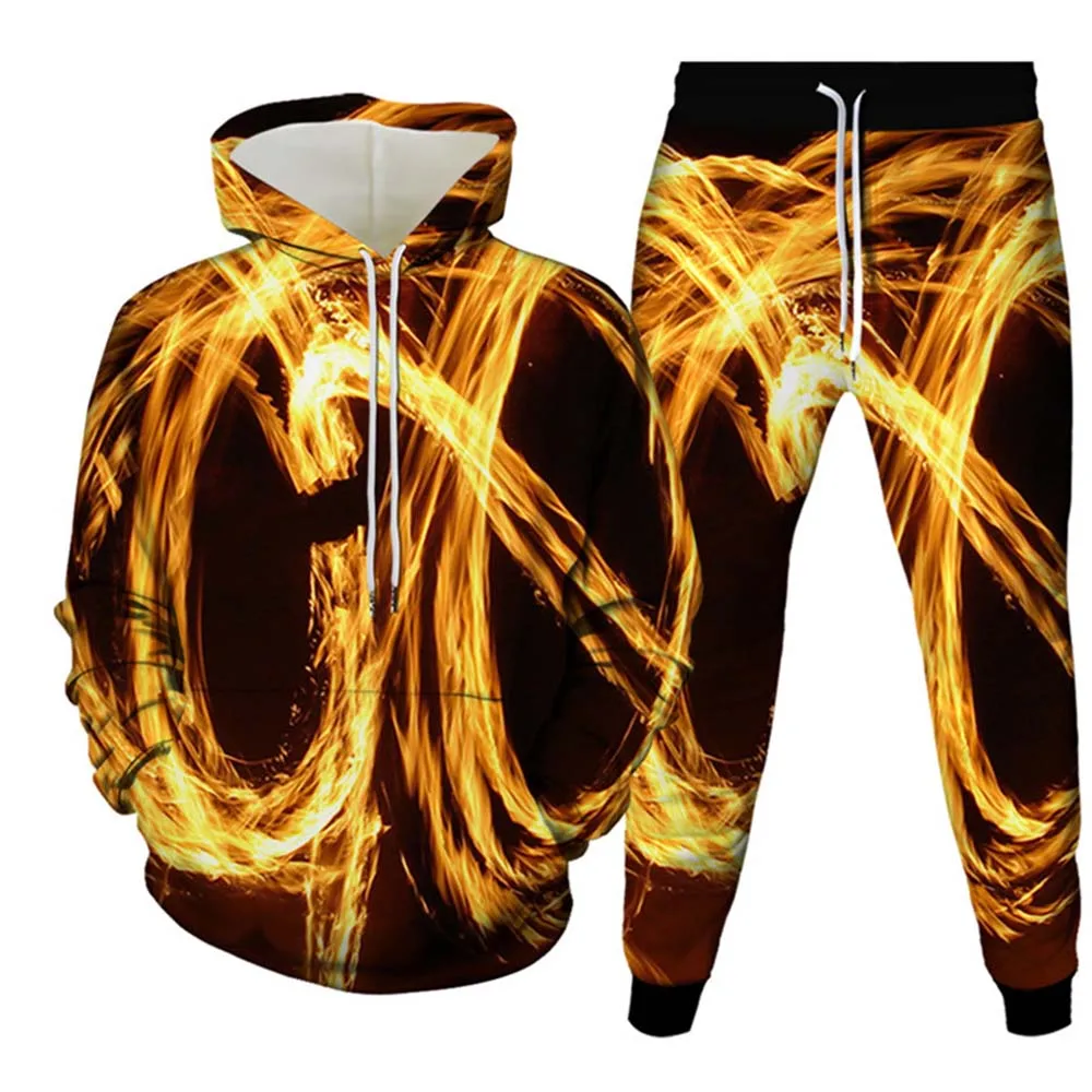 Men Hoodies Sets Colorful Vortex 3D Print Tracksuit Sets Fashion Hoodie Pants 2pcs Sets Casual Pullover Casual Man Clothing