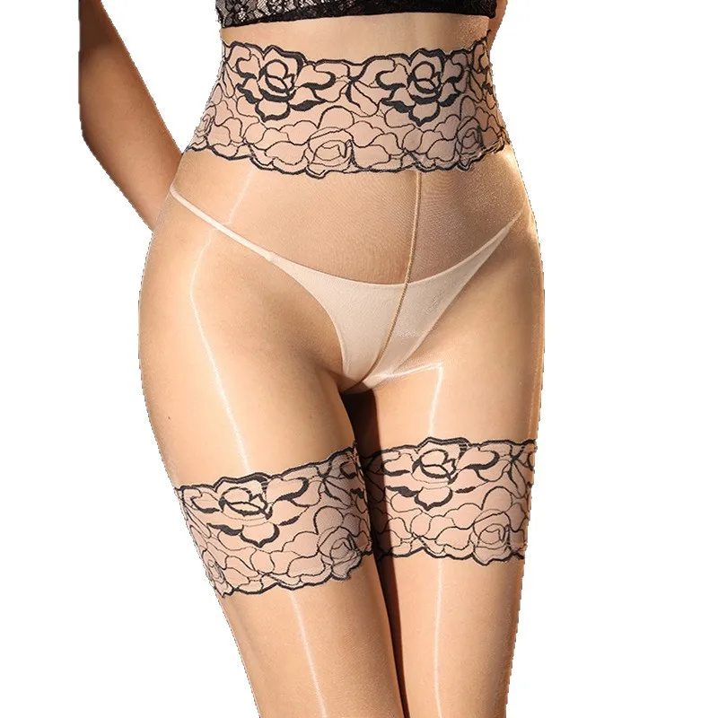 

Глянцевые чулки-колготки телесного цвета с эффектом глянца, сексуальные кружевные колготки с блеском, черные колготки с эффектом конского масла Y00A