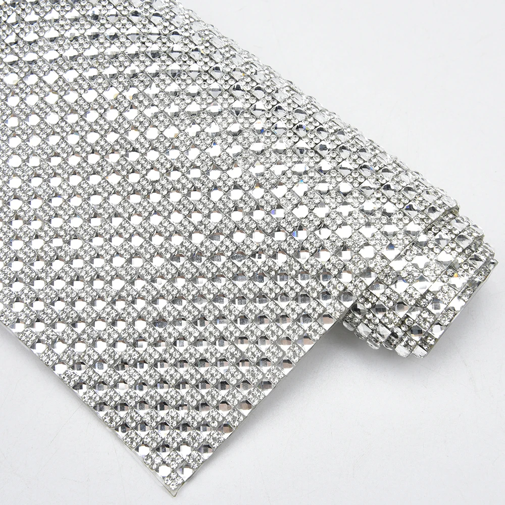 24*40cm Self Adhesive Glass Square and Round Rhinestone Sheet Crystal Diamond Mesh Trim Diy Phone Furniture Clothing Accessories