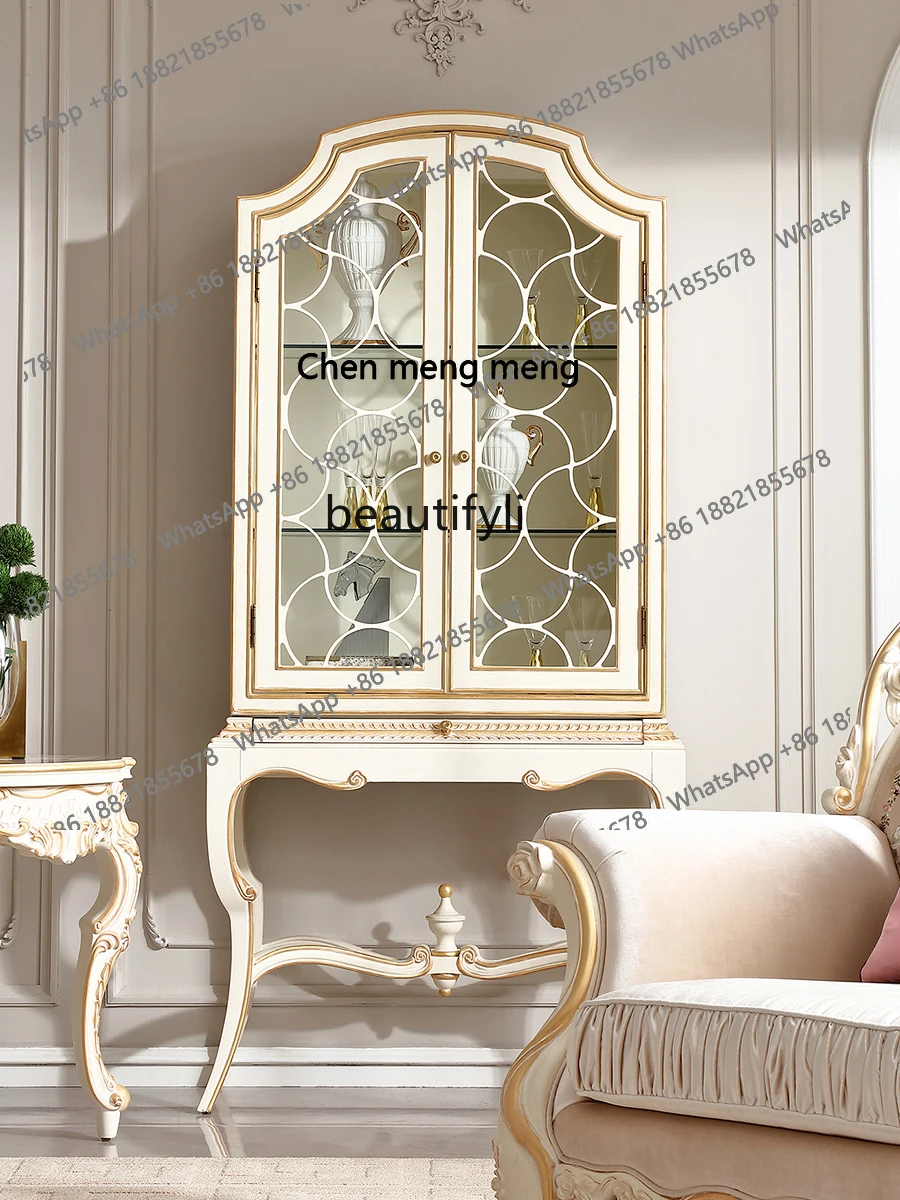 

Light luxury decorative cabinet Solid wood gold foil display cabinet European glass wine flat villa side cabinet H