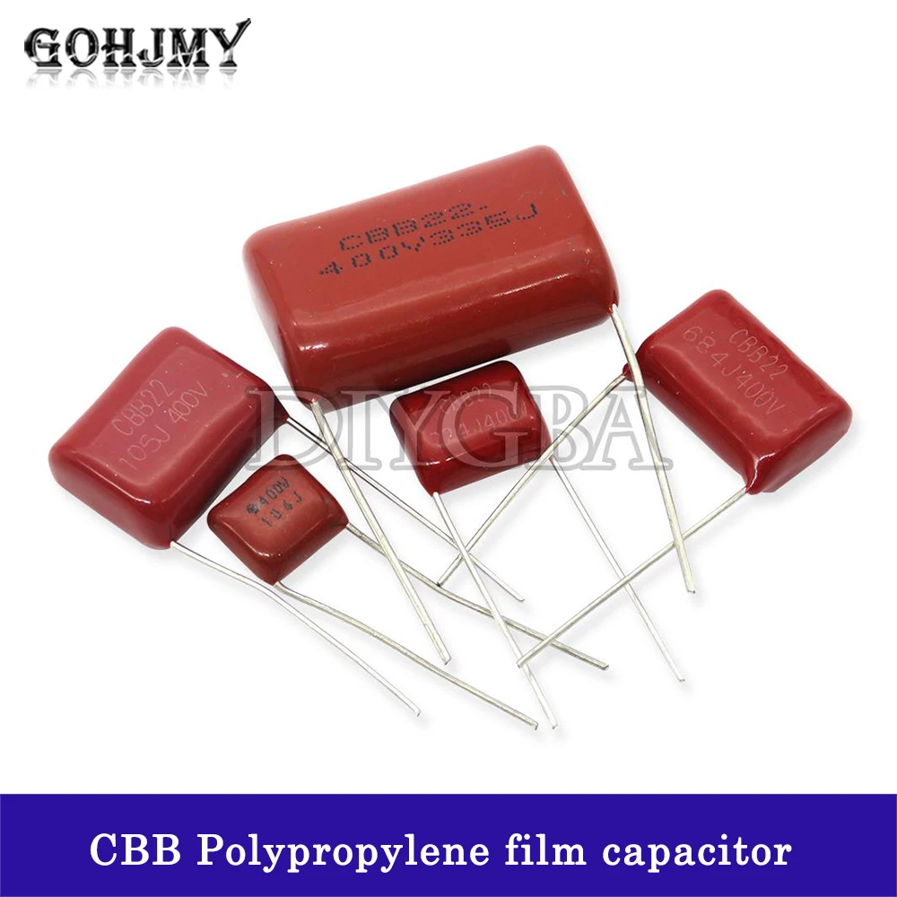 Capacitor do filme do polipropileno do CBB, 100V, 250V, 400V, 450V, 630V, 2KV, 103J, 223J, 104J, 224J, 334J, 473J, 474J, 105J, 155J, 225J, 335J, 475J, 10 PCes