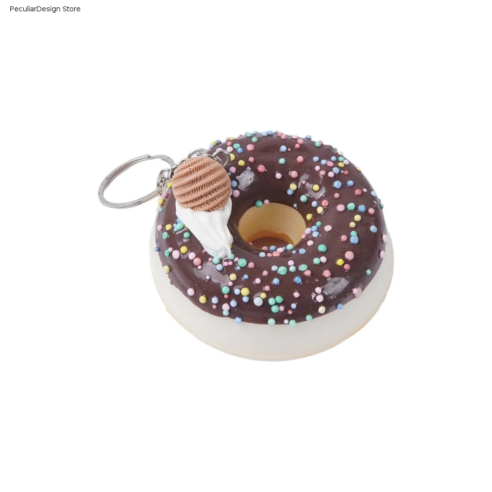Portable Simulated Food Donut Bread Squeeze Keychain Super Soft Kneading Slow Rebound Keyring Mini Funny Fidget New Year Gift