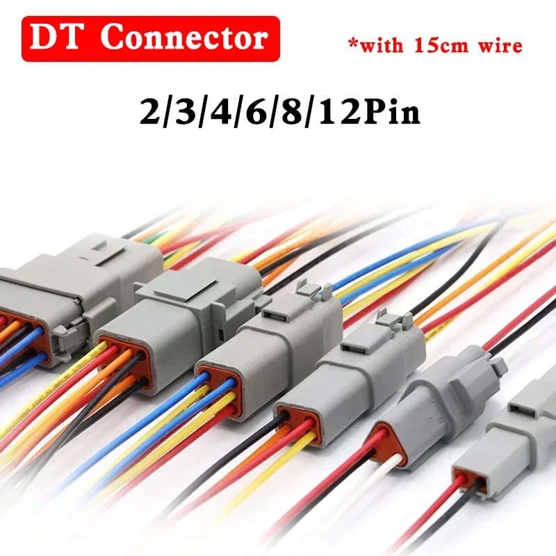 5/20/100 Sets Deutsch DT Connector With 15cm Wiring Harness DT06-2S/DT04-2P 2P 3P 4P 6P 8P 12P Waterproof Electrical Connector