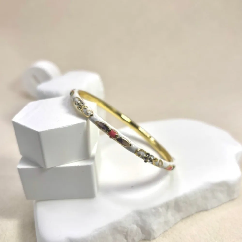 Thin Vintage Cloisonne Bangle Colorful Enamel Chinese Flower Bangle Traditional Classic Women's Hand Bracelet Jewelry Gifts