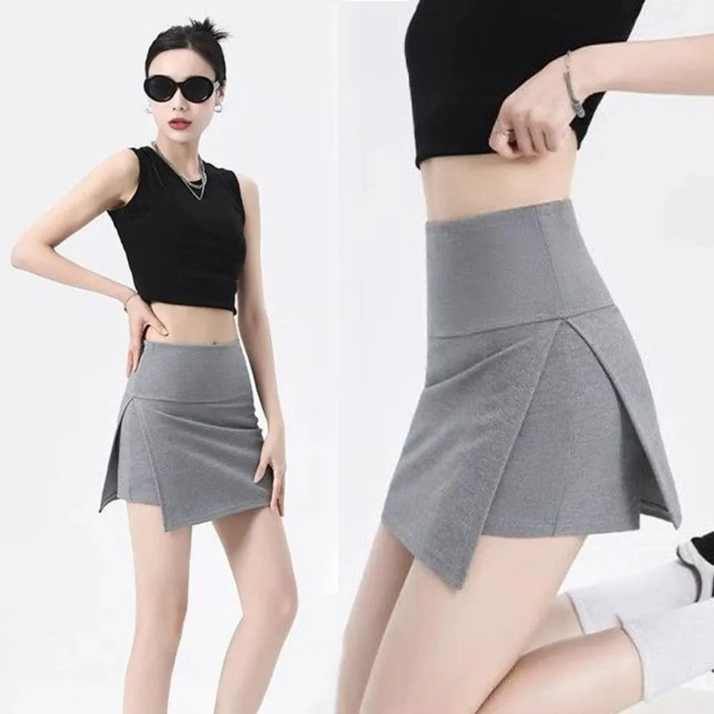

Side Slit Women's A-line Culottes Asymmetric Y2K Mini Shorts Skirt Spicy Girl Style Sports Style Skirt with Safety Shorts Girls