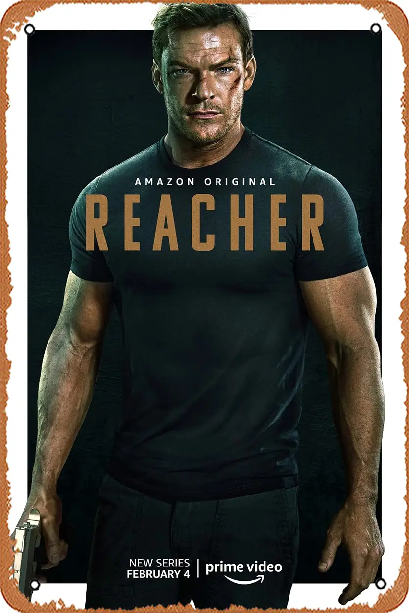 Zuhhgii Reacher (Alan Ritchson, Jack Reacher) TV Show Poster Tin Sign Film Movie Cinema Theater 8x12 Inches - Vintage Metal Tin 