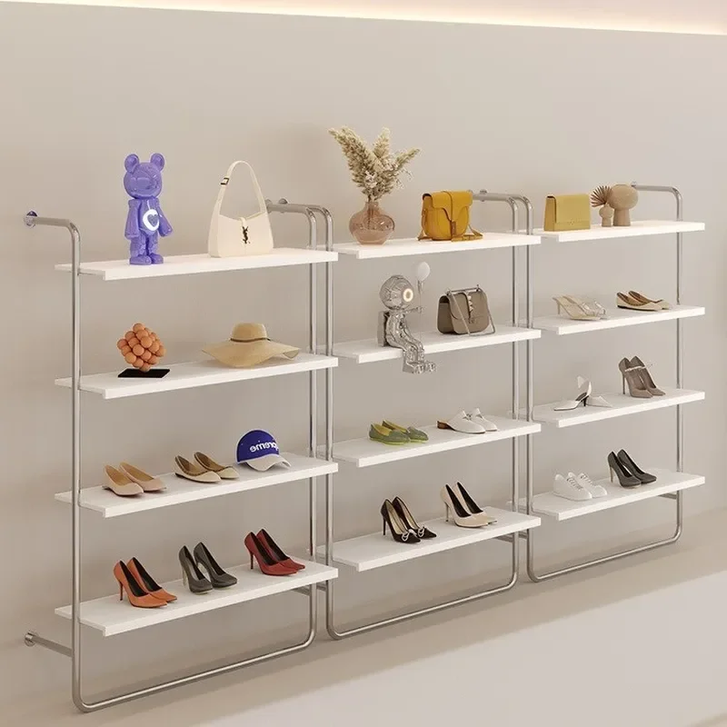 Stainless Steel Wall Mounted Shoe Display Rack Multi Layer Black Shelf for Shoes Bags Jewelry Store Showcase Organizer