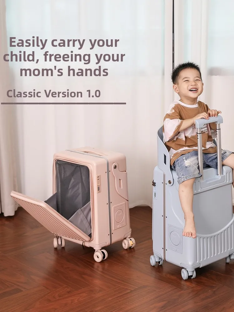 

Children's 20-Inch Front Opening Lage Suitcase with Pull Rod Travel Bag 22-Inch Mommy Small Pull Rod Bag Riding on Suitcase