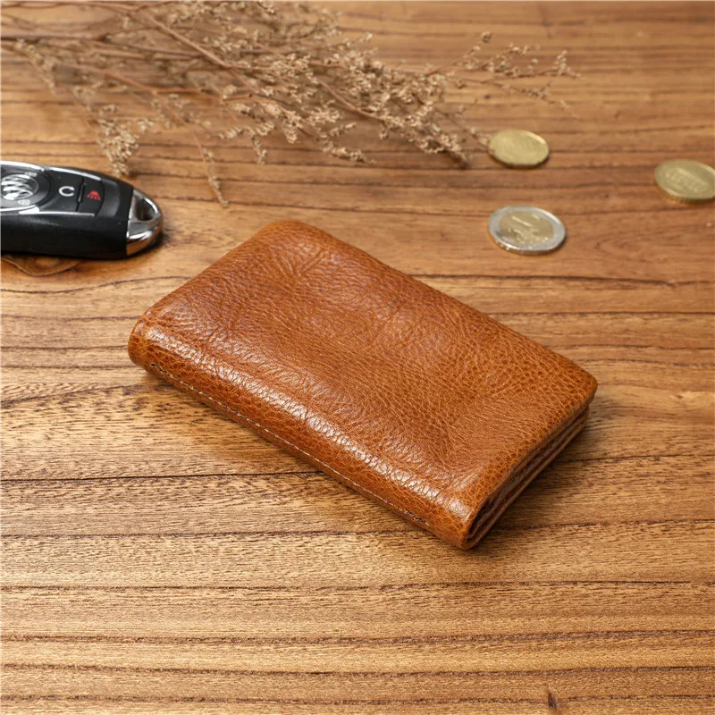 Genuine Leather Wallet For Men Women Vintage Cowhide Short Bifold Small Slim Men\'s Purse Card Holder With Zipper Coin Pocket Bag