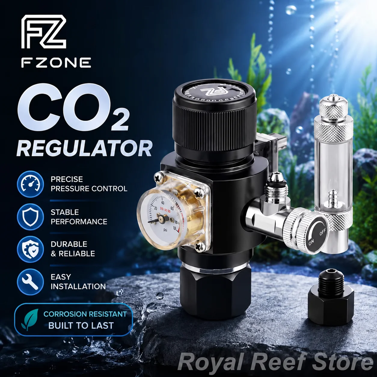 FZONE Zweistufiger CO2-Regler Aquarium-Magnetventil Blasenzähler Kohlendioxid-System für Bepflanzte Aquarien