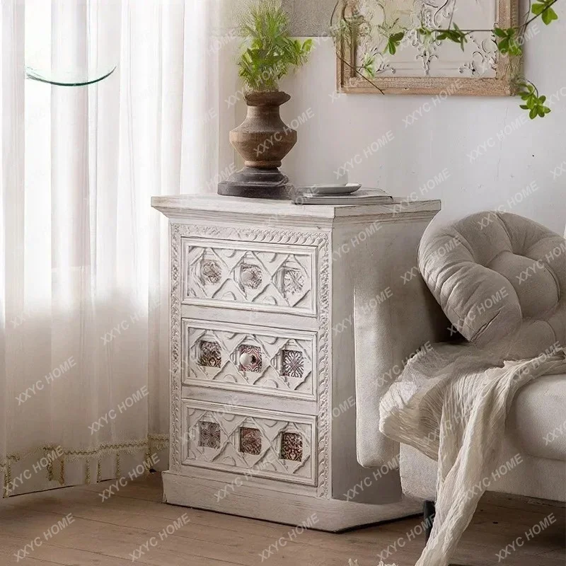 

FG11Mediterranean style painted retro drawer chest chest pastoral bedside table storage cabinet bedroom