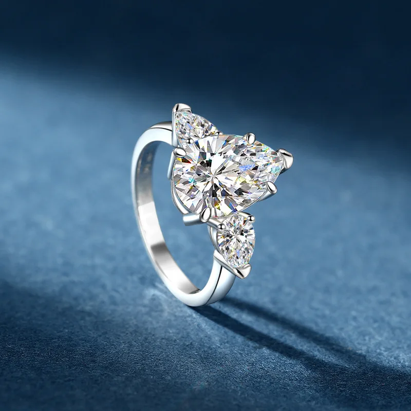 S925 الروديوم مطلي 3CT D اللون الكمثرى الجليد زهرة مويسانيتي الدائري ، أنيقة المرأة بيان مجوهرات هدية