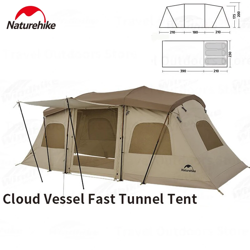 

Naturehike Cloud Vessel Camping Fast Tunnel Tent 2-3 Persons Outdoor 210D Waterproof Five-sided Ventilation 1 Hall 1 Room Tent