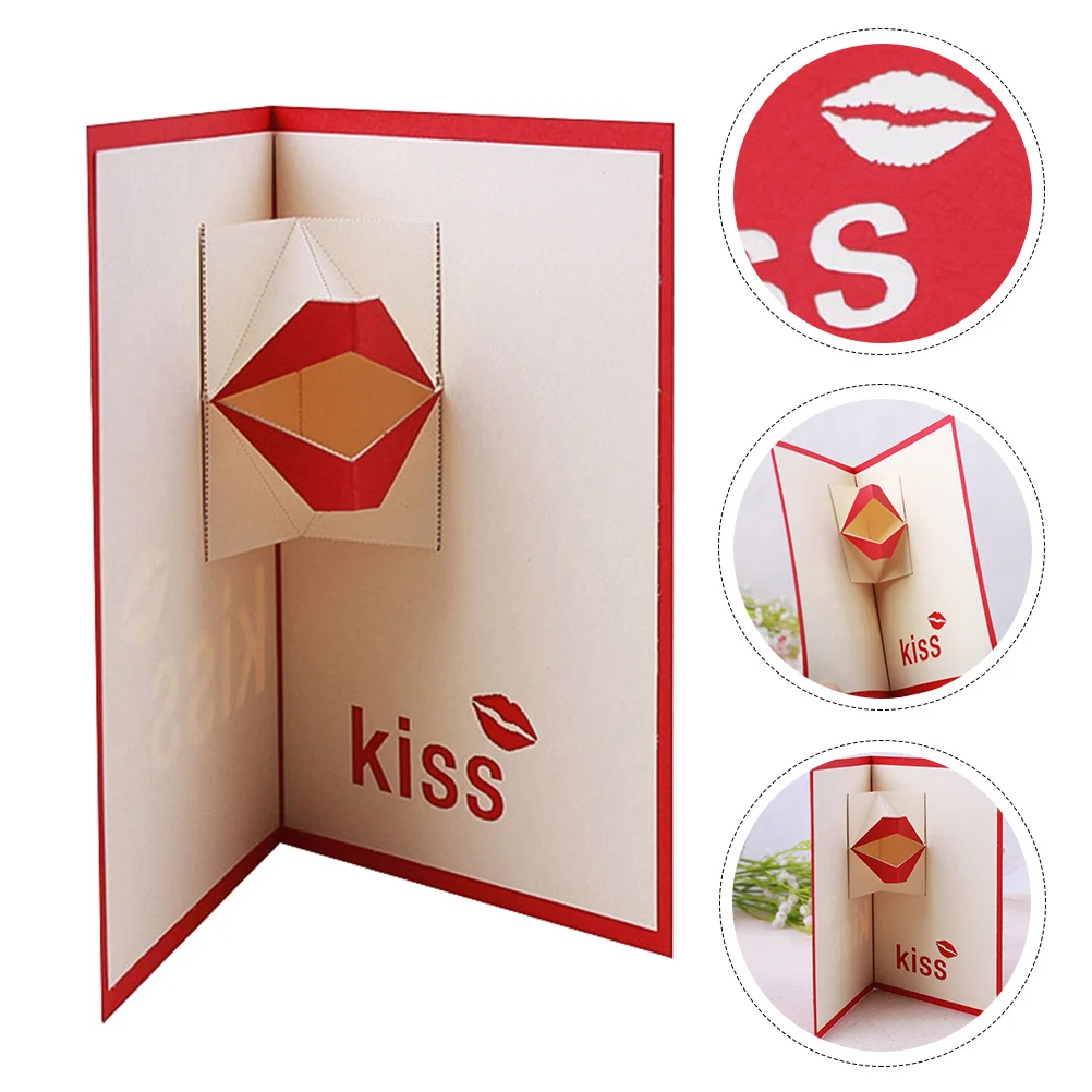 

1Pcs Red Lip Handmade Greeting Card Pop-Up Valentine Birthday Romantic Love Holiday Gift Greeting Cards Up Cards
