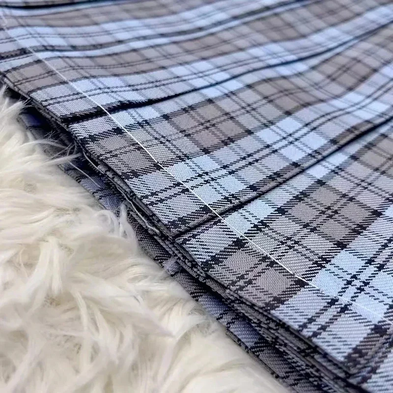 النمط الياباني منقوشة تنورة المرأة 2025 جديد الصيف عالية الخصر ضبط زر مطوي التنانير Y2K طالب لطيف الأزرق القوس التنانير الصغيرة #5