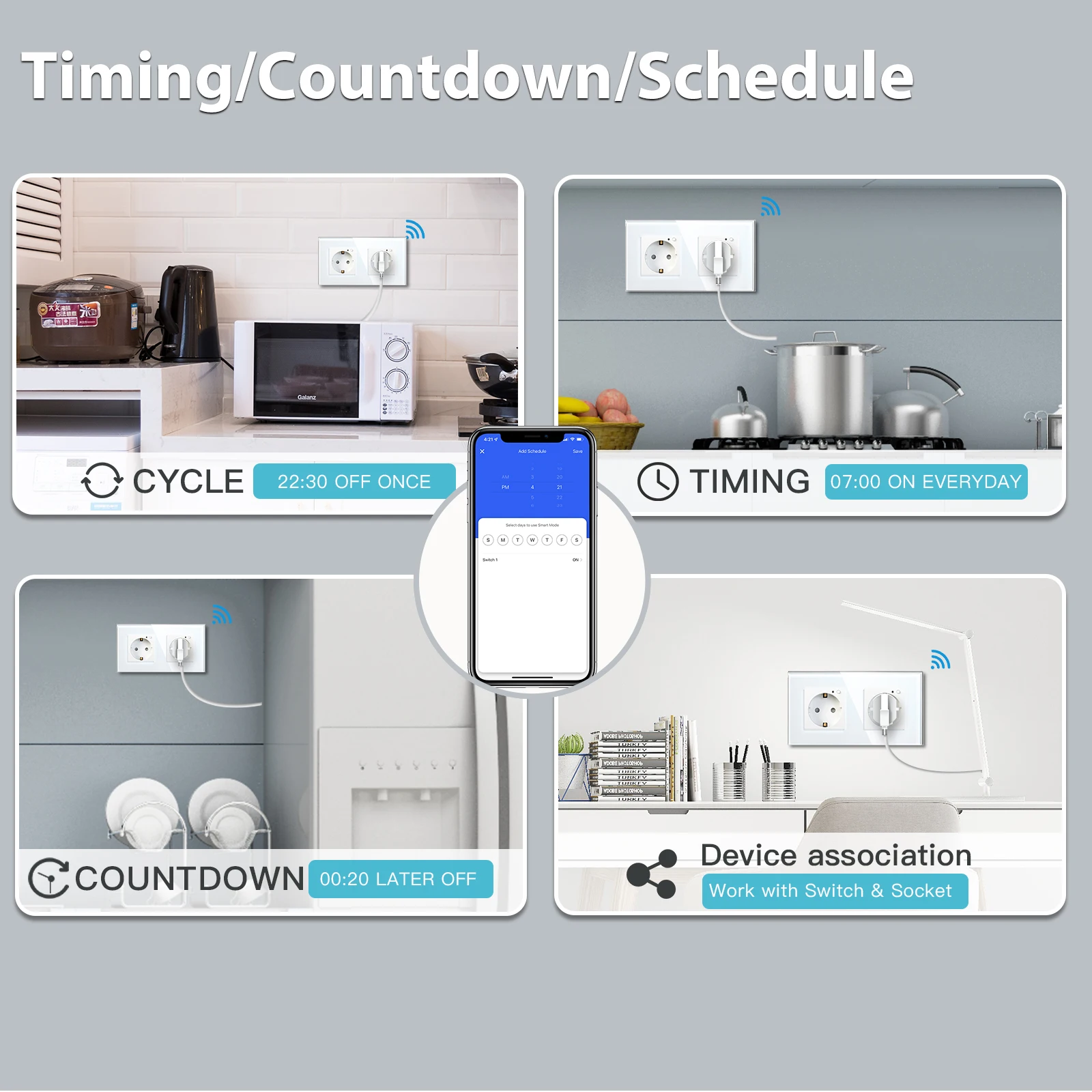 BSEED Double Sockets Wifi EU Standard Wall Sockets 16A 110V-250V Power Monitor Sockets Glass Panel Support For Tuya Google Alexa