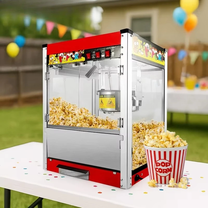 Commercial Automatic Popcorn Machine 8oz Stainless Steel Electric Popcorn Machine 1400W High Performance Professional