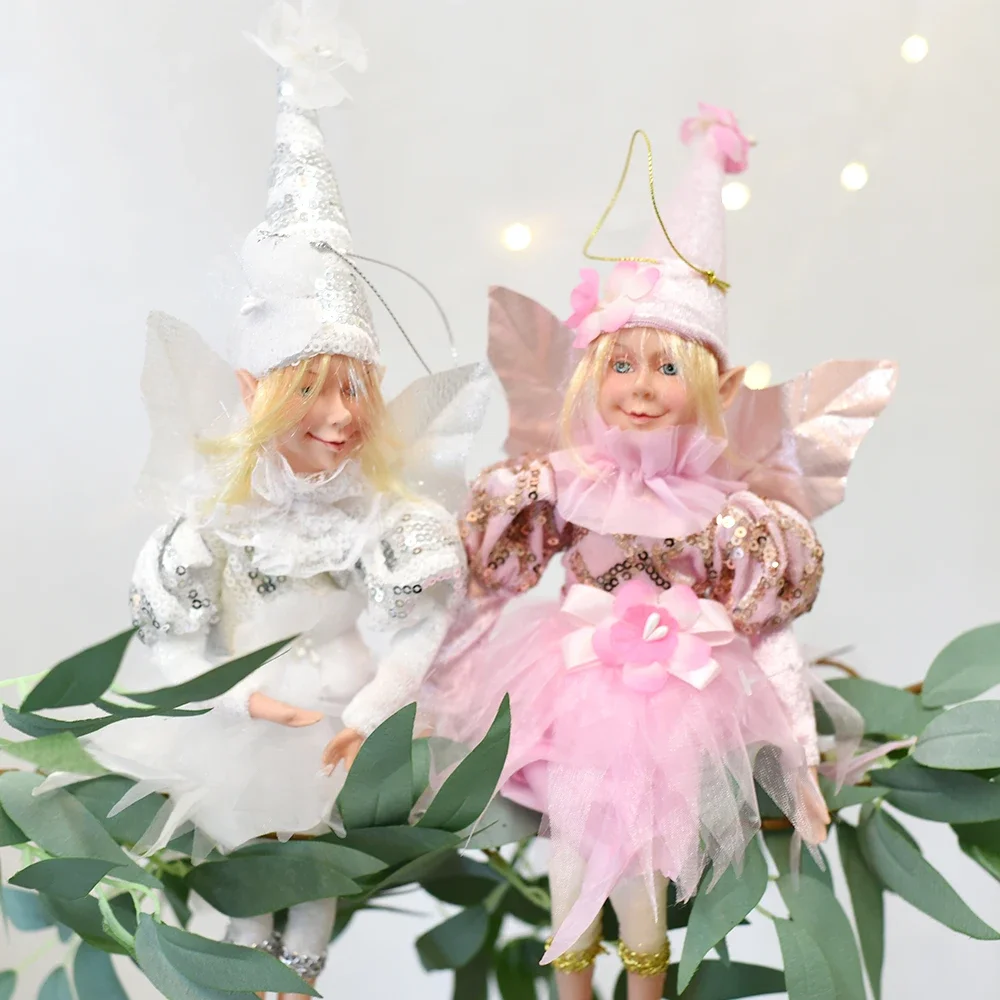 4 Pieces Girl Fairy Christmas Tree Decoration Elf Home Decoration Handmade Doll Angel Hanging Baubles Wings