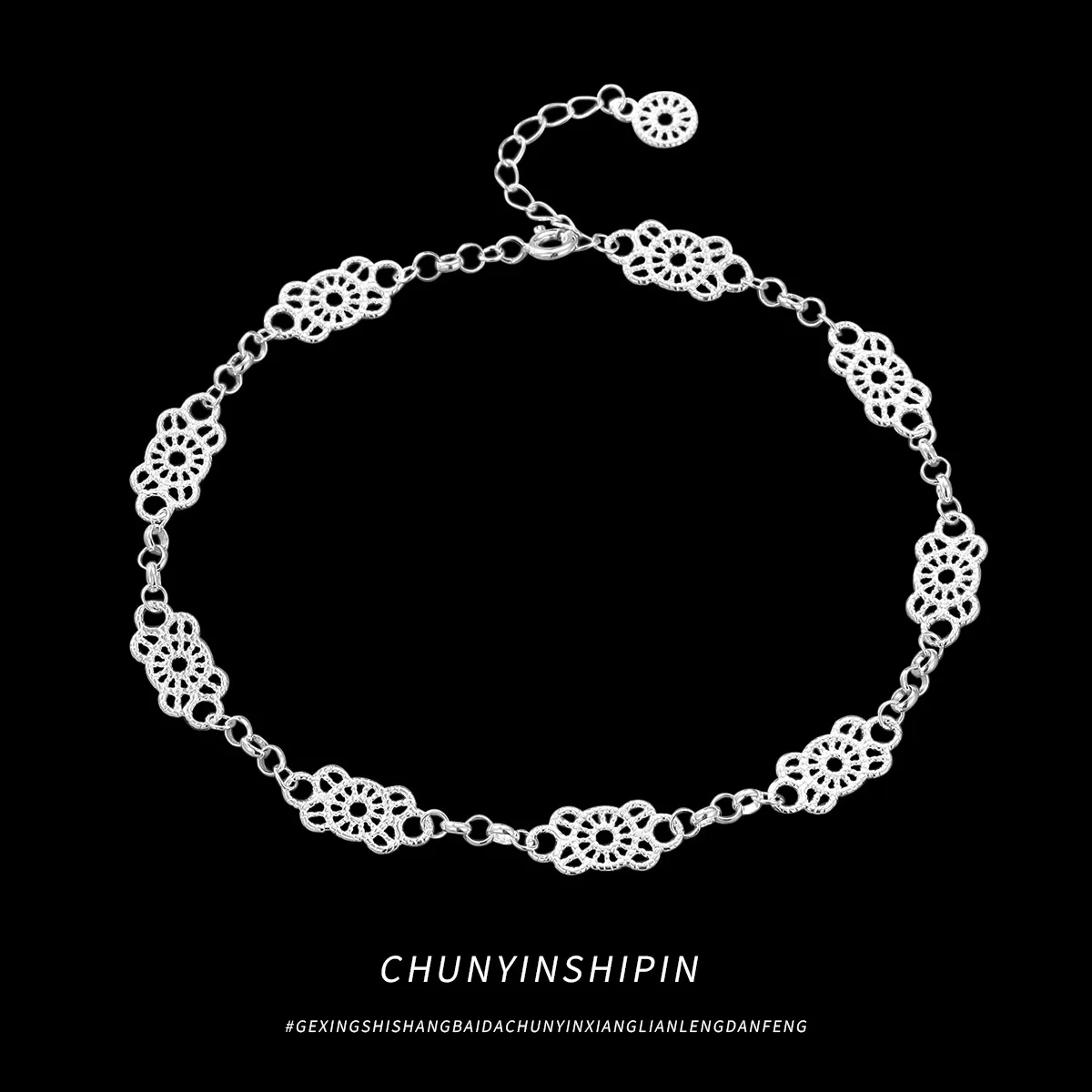 

S925 Sterling Silver Elegant Lace Anklet Women Fashion Jewelry Beach Boho Foot Chain