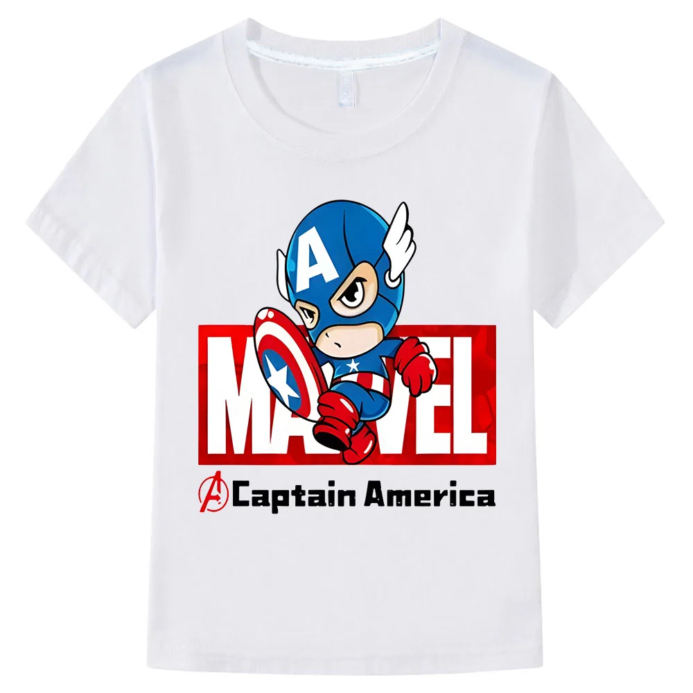 Marvely Fashion Card Captain America Spiderr-Man Hippie T-shirt Kids Summer Short Sleeve Teen Tops T-shirt Gift Cartoon Clothes