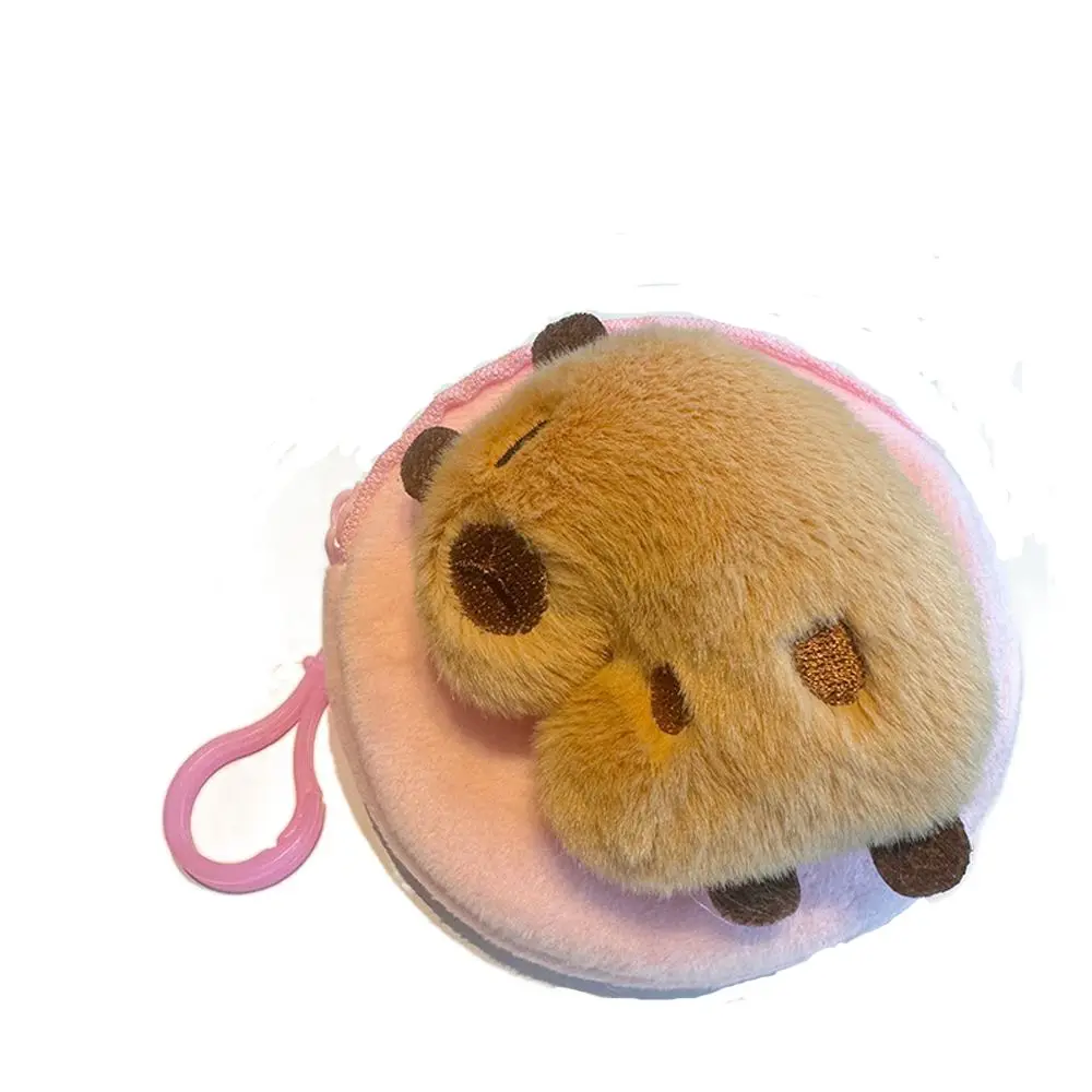 Monedero de capibara de estrella de regalo, llavero de felpa Kawaii relleno, billetera con lazo redondo, Mini bolso de dibujos animados para niña