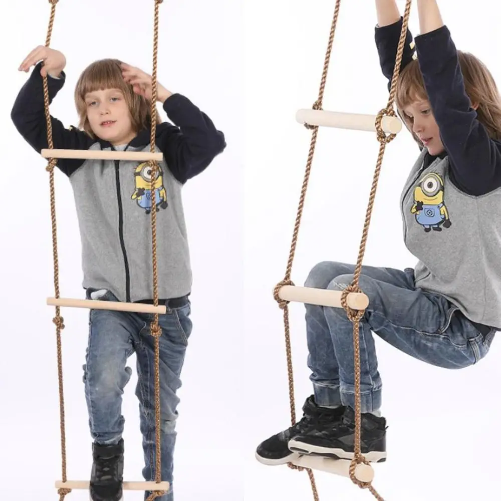Scaletta da arrampicata con corda altalena Giocattolo in legno con piattaforme Corda sospesa per bambini Divertenti mobili da esterno Scala in corda di legno