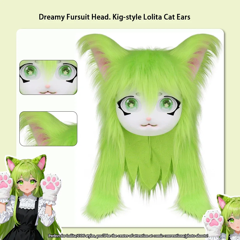 

Deluxe Kigurumi Style Animal Head Mask - Adorable Lolita Cat Ear Plush Wearable Fursuit Cosplay Complete Set