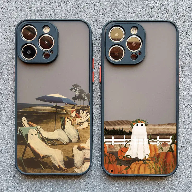 Cute Ghost Halloween Phone Case For iPhone 14 15 16 Plus 13 12 11 Pro Max Mini XS XR SE20 7 8 Plus Shockproof Back Cover Fundas