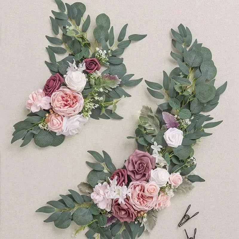 

50x25CM Artificial Rose Eucalyptus Leaf Lintel Flower Outdoor Wedding Welcome Flower Hotel Decoration Foam Flower