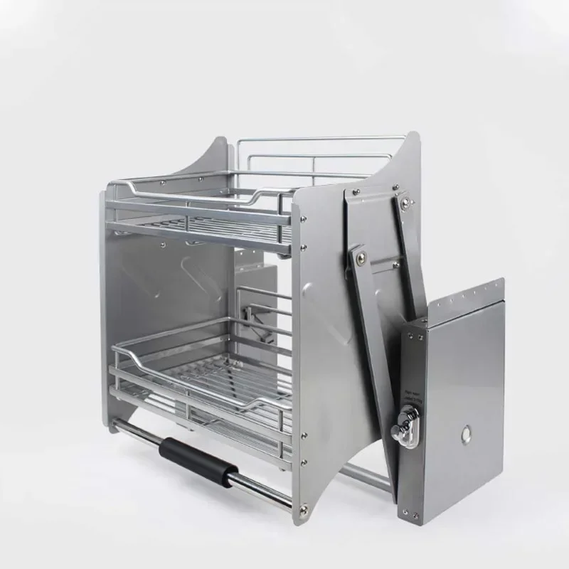 Kitchen Hanging Cabinet Lifting Pull Basket Dish&Bowl Racks Damping Buffer 4-speed Adjustment Drawer Baskets