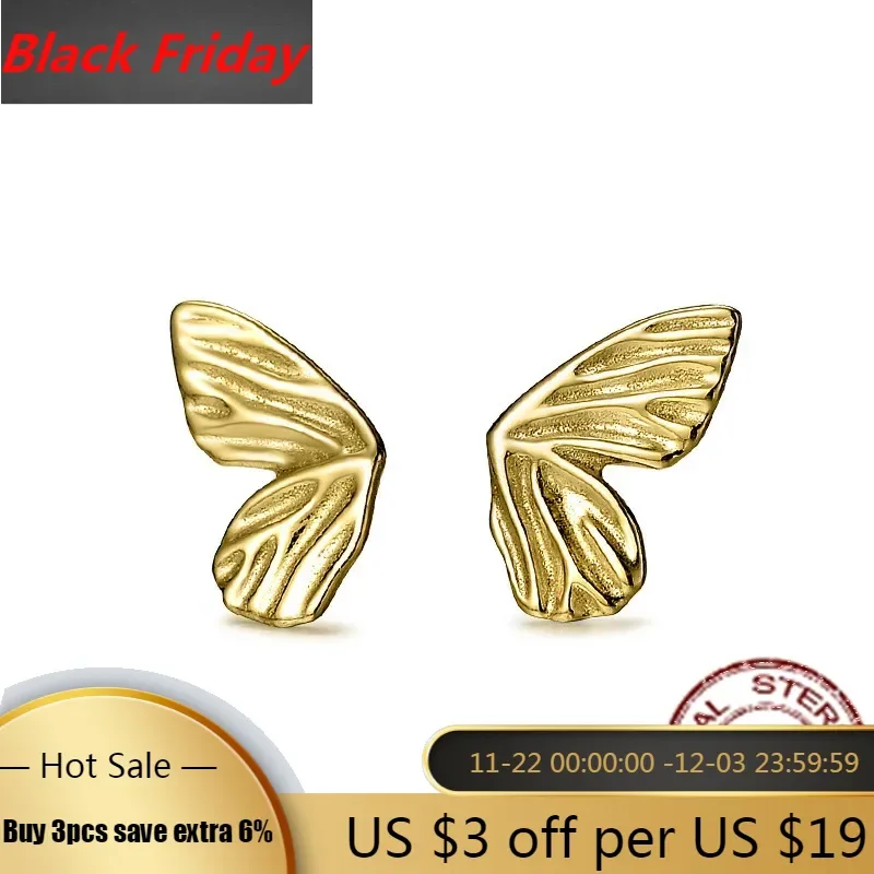 

Trumium 925 Sterling Silver Gold Butterfly Stud Earrings for Women Fashion Geometric Vintage Handmade Irregular Earring Jewelry