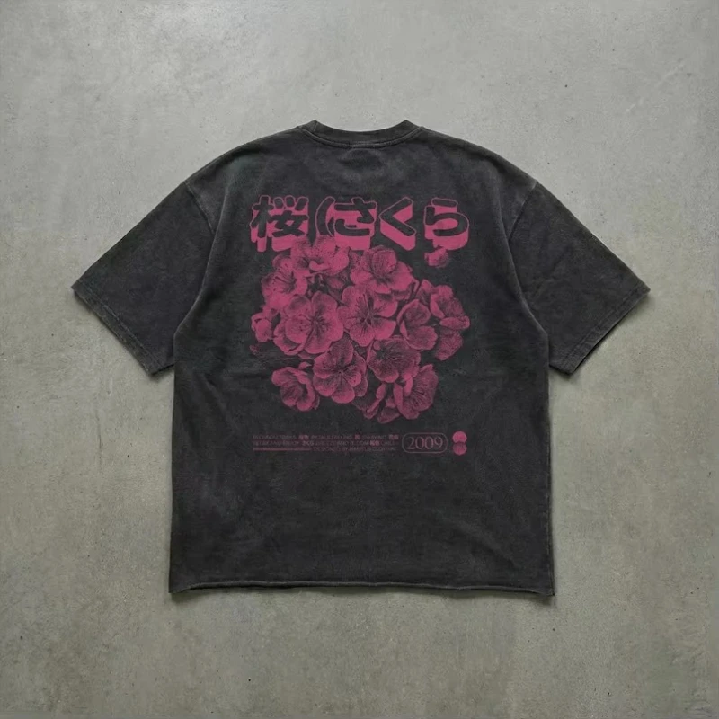 Sakura Faded Cherry Blossom Graphic Tee Vintage Washed Oversized Unisex Streetwear Tshirt UPS/FEDEX Air, 3-5Day Delivery