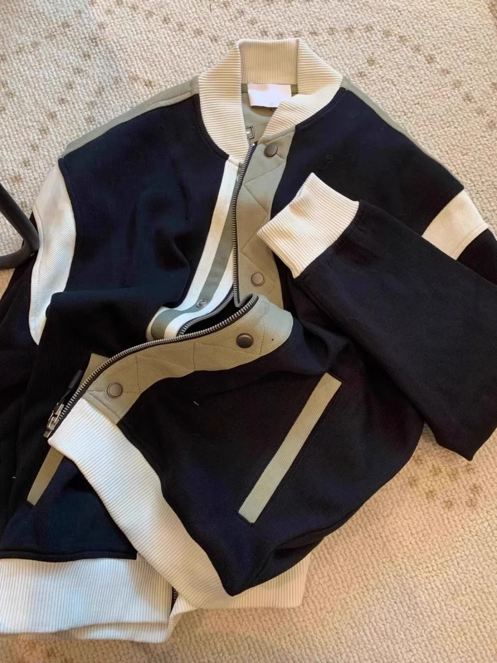 Retro Sli Color Blo Pilot Jaet Luźna kurtka wierzchnia na jesień i zimę, modny trend, uniwersalna, pasująca do różnych stylów, damska i męska.